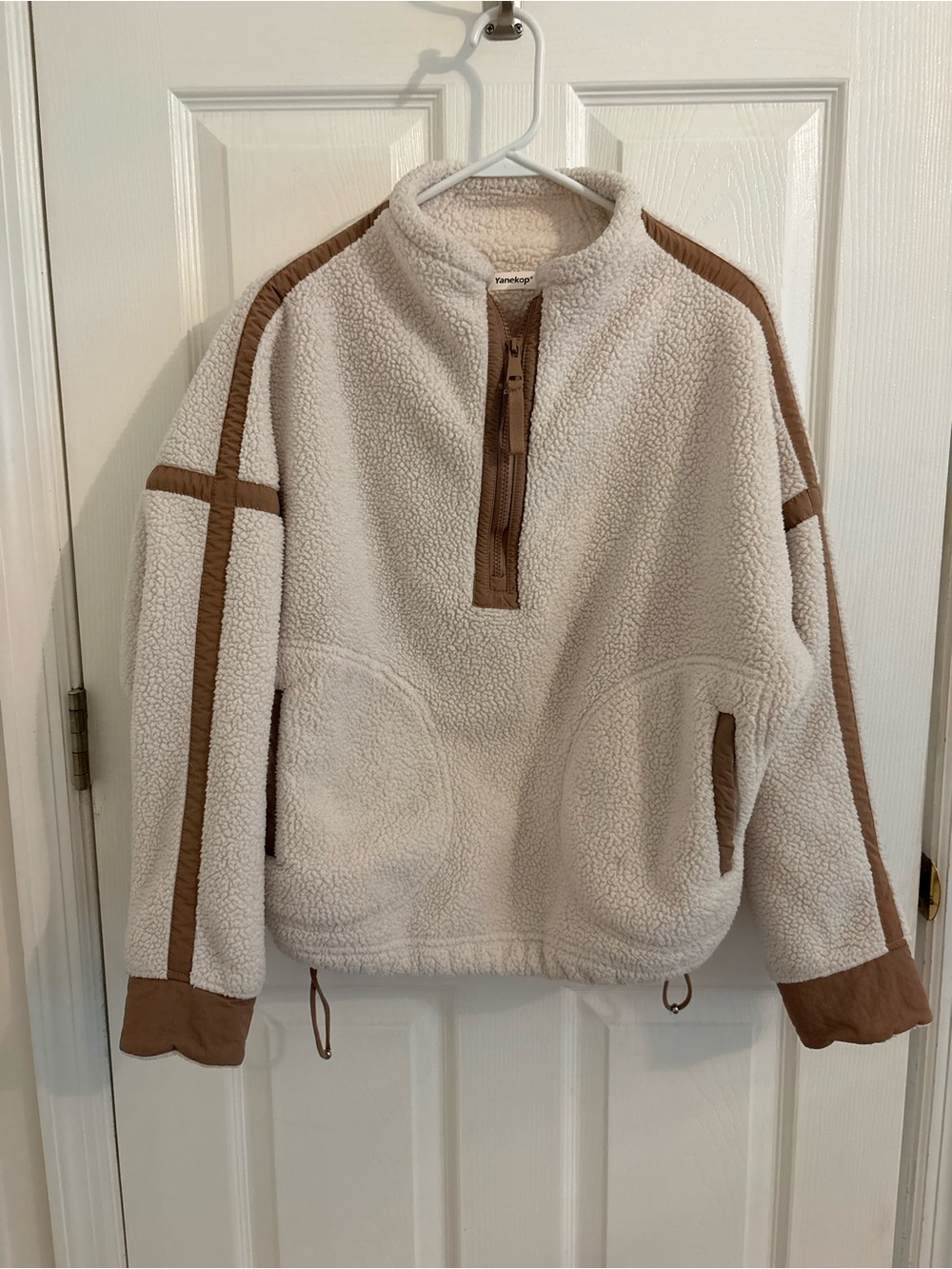 Plush Sherpa Pull Over Jacket with Brown Accent